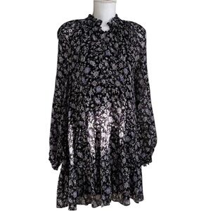 INTERMIX Floral Pattern Black and Purple Mini Dress